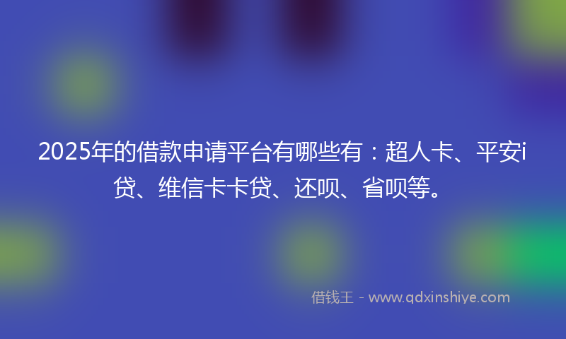 2025年的借款申请平台有哪些有：超人卡、平安i贷、维信卡卡贷、还呗、省呗等。