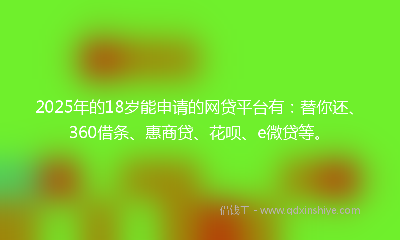 2025年的18岁能申请的网贷平台有：替你还、360借条、惠商贷、花呗、e微贷等。