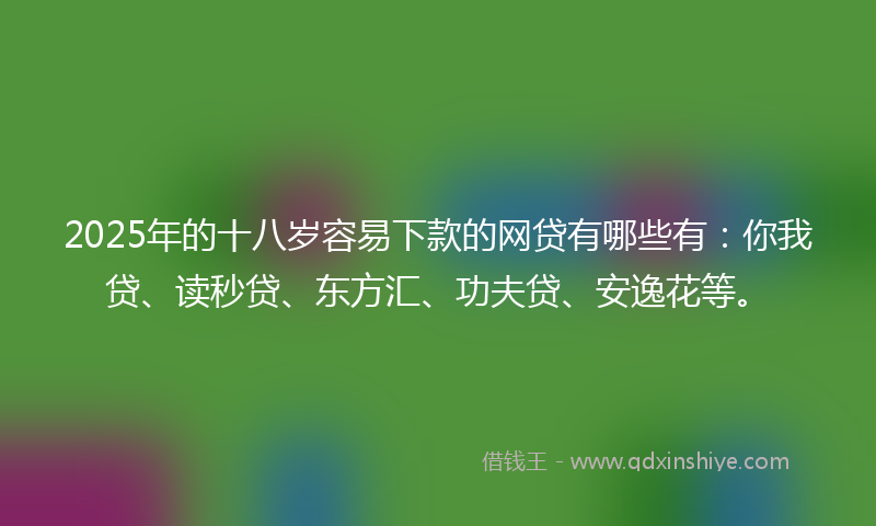 2025年的十八岁容易下款的网贷有哪些有：你我贷、读秒贷、东方汇、功夫贷、安逸花等。