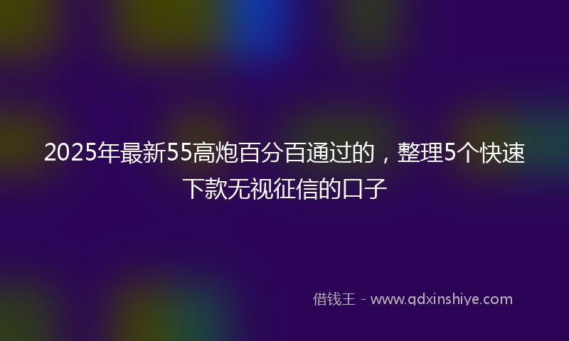2025年最新55高炮百分百通过的，整理5个快速下款无视征信的口子