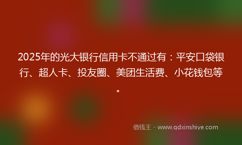 2025年的光大银行信用卡不通过有：平安口袋银行、超人卡、投友圈、美团生活费、小花钱包等。