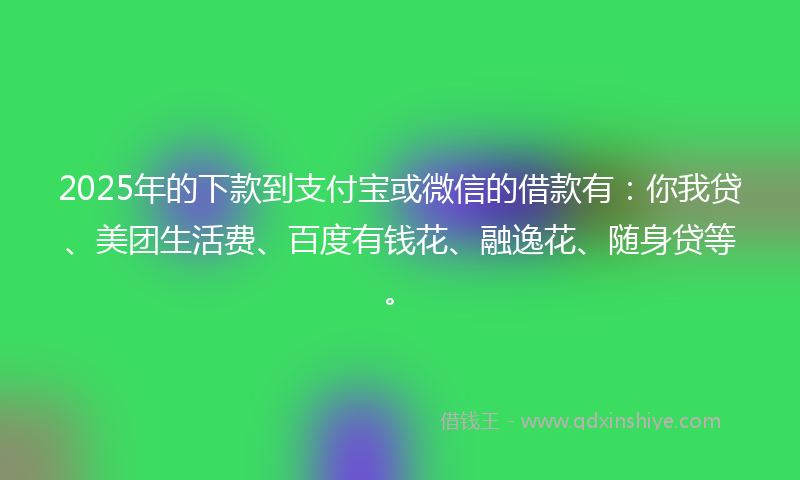 2025年的下款到支付宝或微信的借款有：你我贷、美团生活费、百度有钱花、融逸花、随身贷等。
