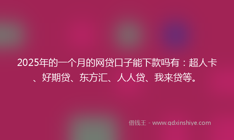 2025年的一个月的网贷口子能下款吗有：超人卡、好期贷、东方汇、人人贷、我来贷等。