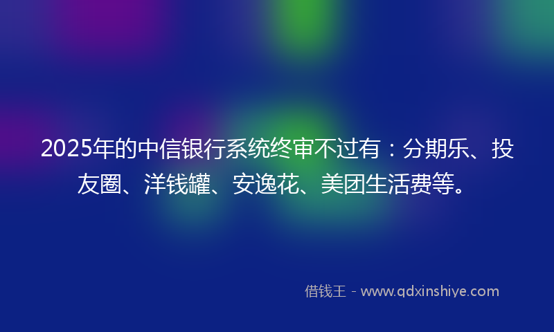 2025年的中信银行系统终审不过有：分期乐、投友圈、洋钱罐、安逸花、美团生活费等。