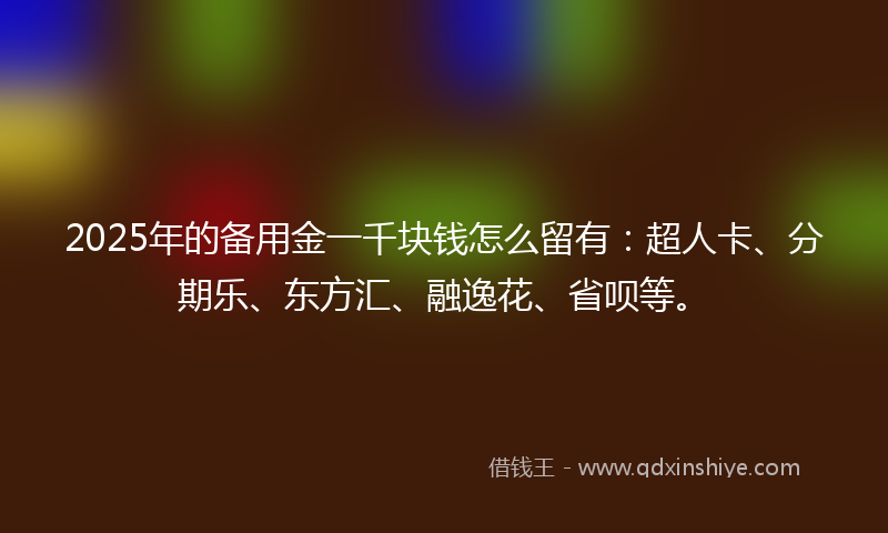 2025年的备用金一千块钱怎么留有：超人卡、分期乐、东方汇、融逸花、省呗等。