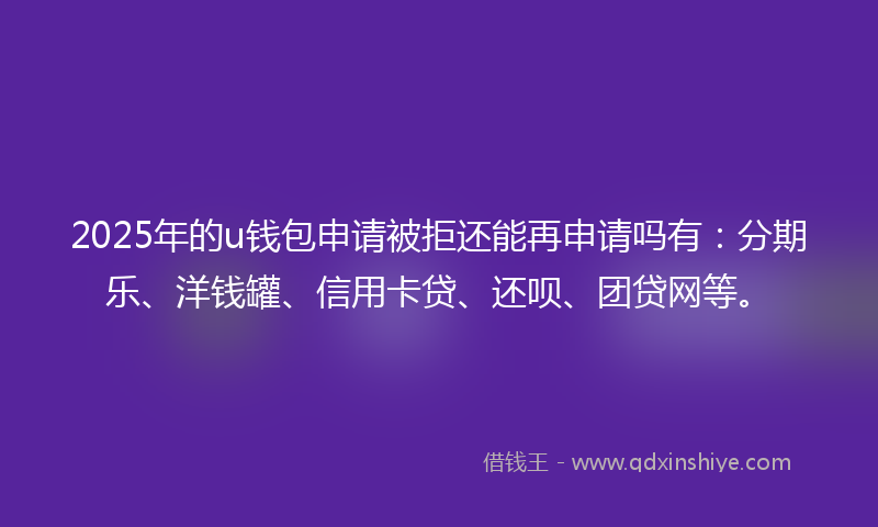 2025年的u钱包申请被拒还能再申请吗有：分期乐、洋钱罐、信用卡贷、还呗、团贷网等。