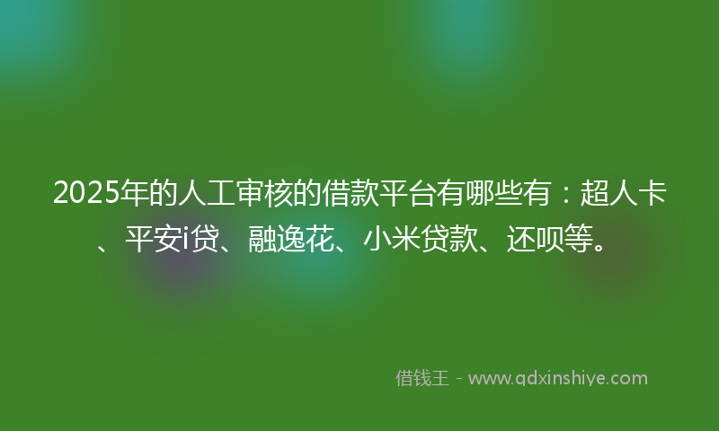 2025年的人工审核的借款平台有哪些有：超人卡、平安i贷、融逸花、小米贷款、还呗等。