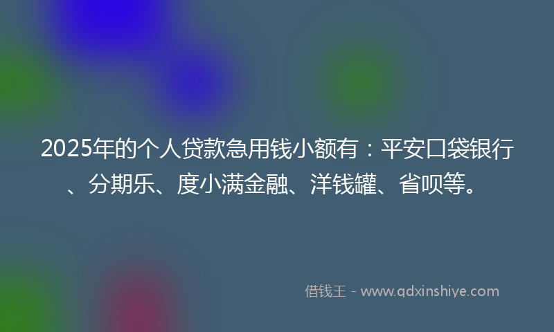 2025年的个人贷款急用钱小额有：平安口袋银行、分期乐、度小满金融、洋钱罐、省呗等。