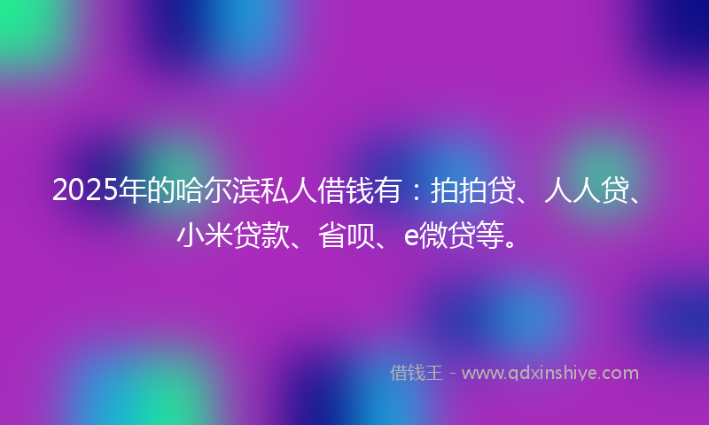 2025年的哈尔滨私人借钱有：拍拍贷、人人贷、小米贷款、省呗、e微贷等。