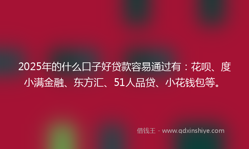 2025年的什么口子好贷款容易通过有：花呗、度小满金融、东方汇、51人品贷、小花钱包等。