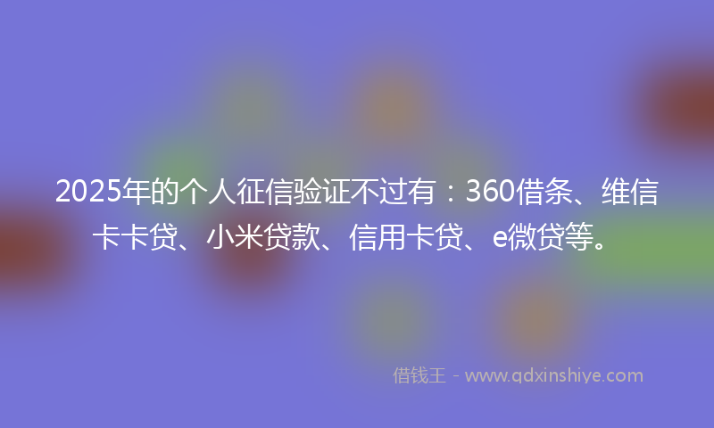2025年的个人征信验证不过有：360借条、维信卡卡贷、小米贷款、信用卡贷、e微贷等。