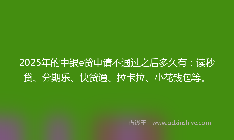 2025年的中银e贷申请不通过之后多久有：读秒贷、分期乐、快贷通、拉卡拉、小花钱包等。