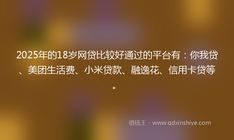 2025年的18岁网贷比较好通过的平台有：你我贷、美团生活费、小米贷款、融逸花、信用卡贷等。