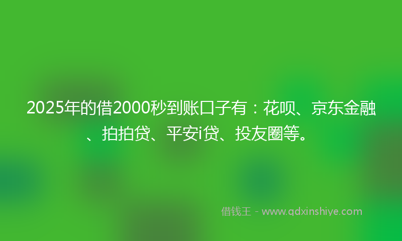 2025年的借2000秒到账口子有：花呗、京东金融、拍拍贷、平安i贷、投友圈等。