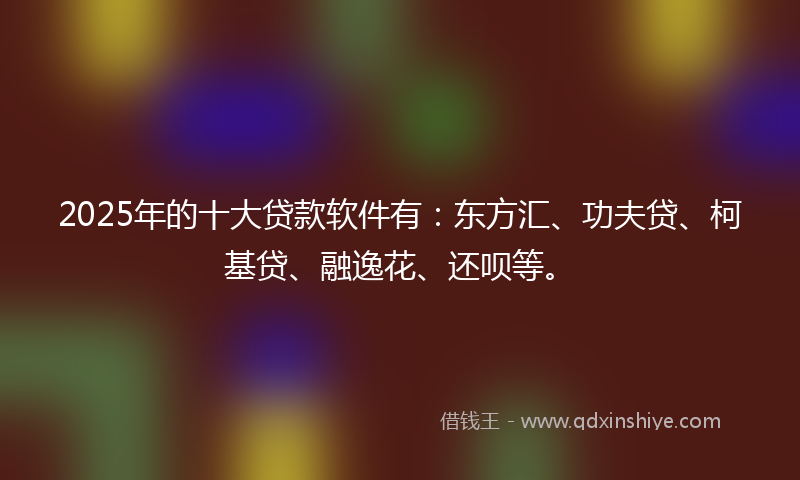 2025年的十大贷款软件有：东方汇、功夫贷、柯基贷、融逸花、还呗等。