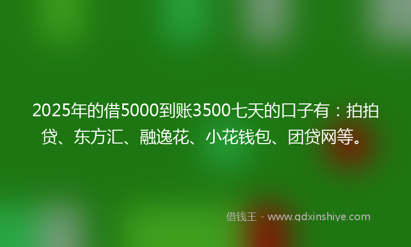 2025年的借5000到账3500七天的口子有：拍拍贷、东方汇、融逸花、小花钱包、团贷网等。