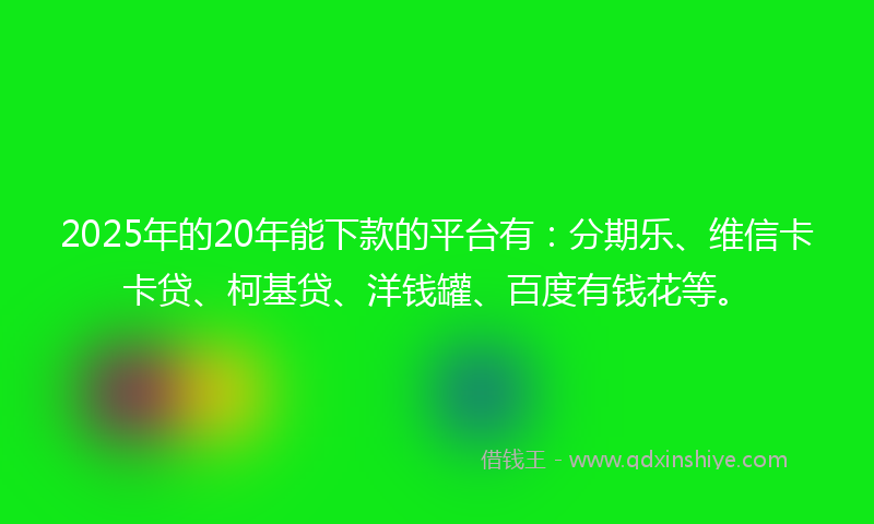 2025年的20年能下款的平台有：分期乐、维信卡卡贷、柯基贷、洋钱罐、百度有钱花等。