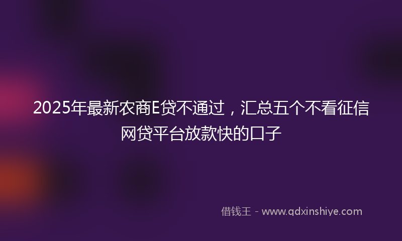 2025年最新农商E贷不通过，汇总五个不看征信网贷平台放款快的口子