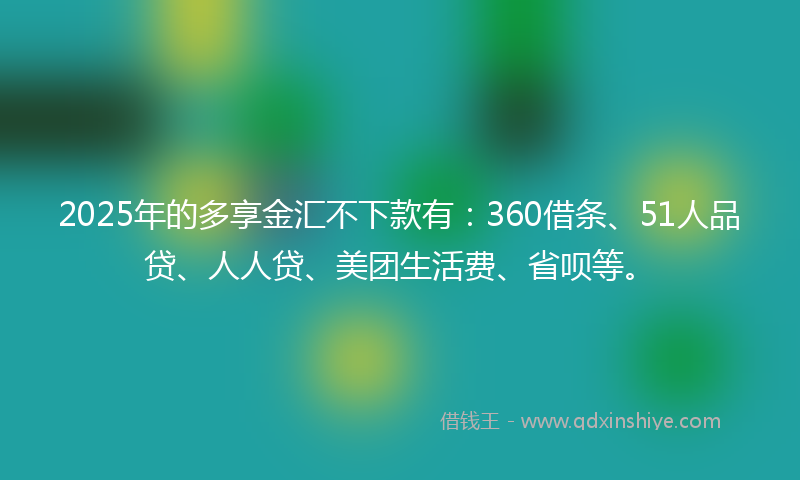 2025年的多享金汇不下款有：360借条、51人品贷、人人贷、美团生活费、省呗等。