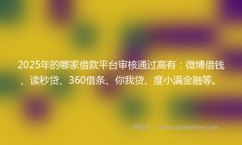 2025年的哪家借款平台审核通过高有：微博借钱、读秒贷、360借条、你我贷、度小满金融等。