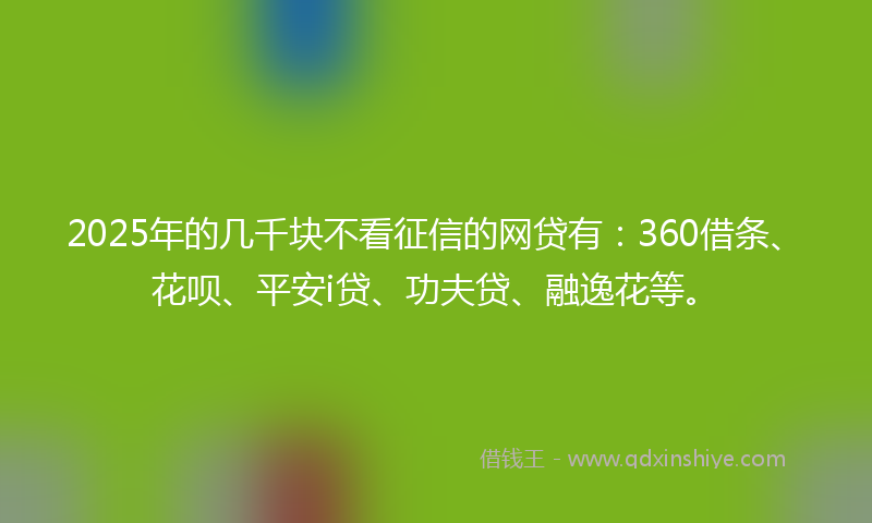 2025年的几千块不看征信的网贷有：360借条、花呗、平安i贷、功夫贷、融逸花等。