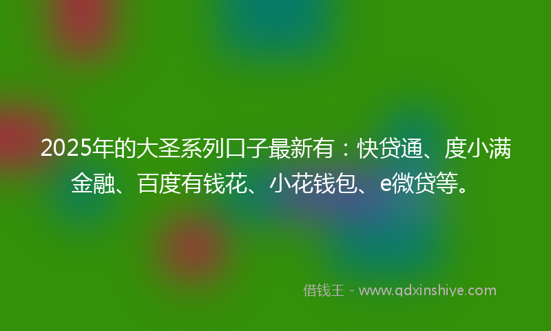 2025年的大圣系列口子最新有：快贷通、度小满金融、百度有钱花、小花钱包、e微贷等。