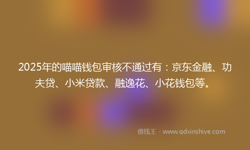 2025年的喵喵钱包审核不通过有：京东金融、功夫贷、小米贷款、融逸花、小花钱包等。