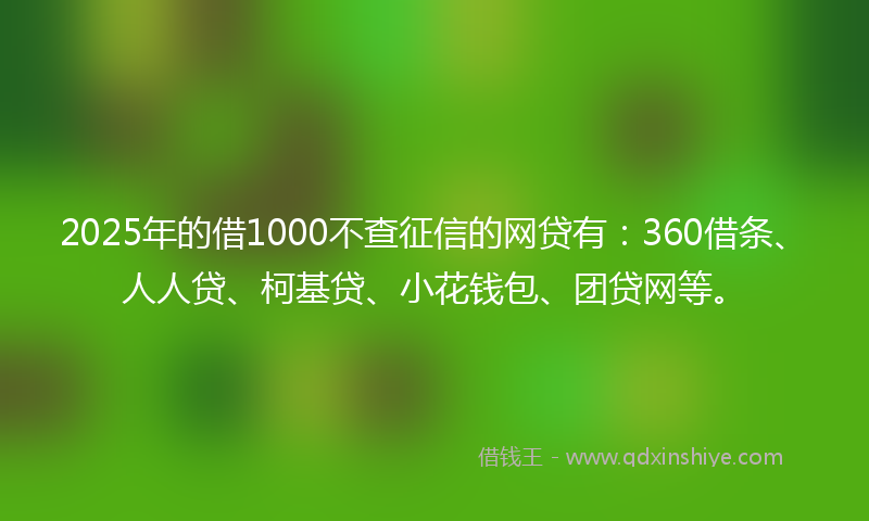 2025年的借1000不查征信的网贷有：360借条、人人贷、柯基贷、小花钱包、团贷网等。