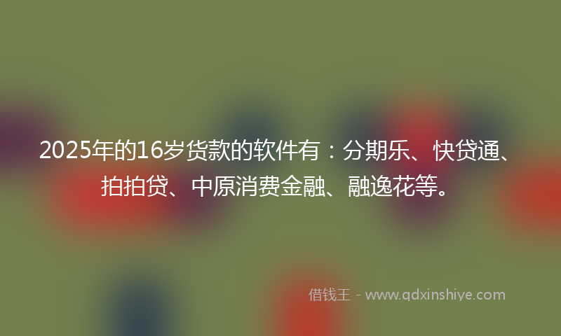 2025年的16岁货款的软件有：分期乐、快贷通、拍拍贷、中原消费金融、融逸花等。