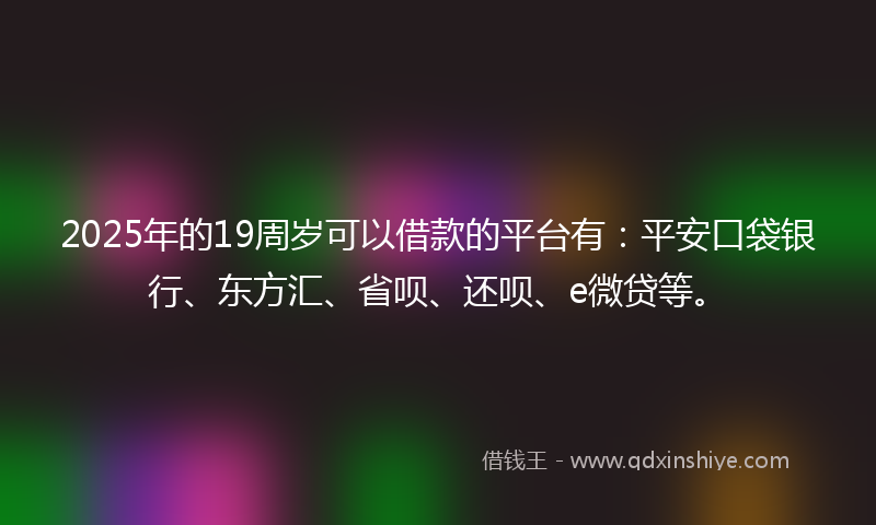 2025年的19周岁可以借款的平台有：平安口袋银行、东方汇、省呗、还呗、e微贷等。