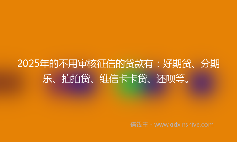 2025年的不用审核征信的贷款有：好期贷、分期乐、拍拍贷、维信卡卡贷、还呗等。