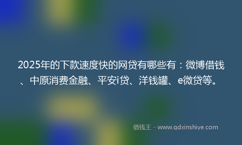 2025年的下款速度快的网贷有哪些有：微博借钱、中原消费金融、平安i贷、洋钱罐、e微贷等。