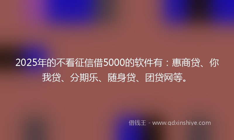 2025年的不看征信借5000的软件有：惠商贷、你我贷、分期乐、随身贷、团贷网等。