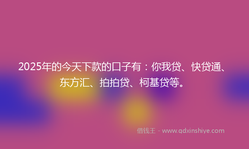2025年的今天下款的口子有：你我贷、快贷通、东方汇、拍拍贷、柯基贷等。