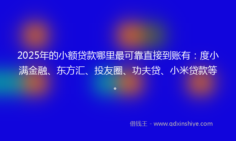 2025年的小额贷款哪里最可靠直接到账有：度小满金融、东方汇、投友圈、功夫贷、小米贷款等。