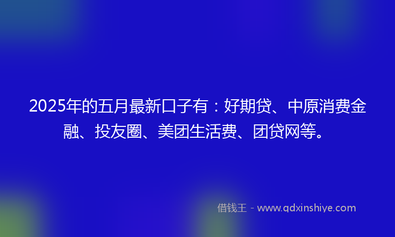 2025年的五月最新口子有：好期贷、中原消费金融、投友圈、美团生活费、团贷网等。