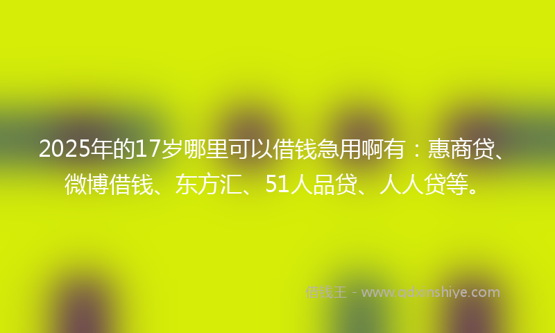 2025年的17岁哪里可以借钱急用啊有：惠商贷、微博借钱、东方汇、51人品贷、人人贷等。