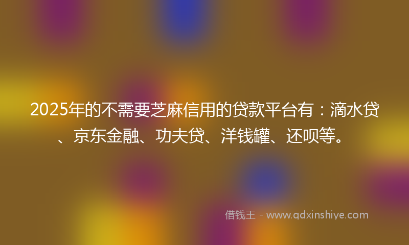 2025年的不需要芝麻信用的贷款平台有：滴水贷、京东金融、功夫贷、洋钱罐、还呗等。