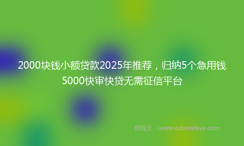 2000块钱小额贷款2025年推荐，归纳5个急用钱5000快审快贷无需征信平台