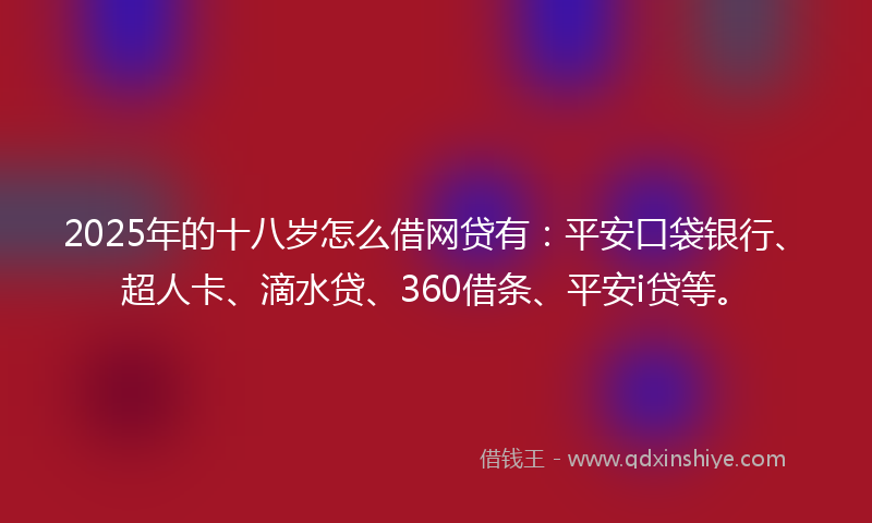 2025年的十八岁怎么借网贷有：平安口袋银行、超人卡、滴水贷、360借条、平安i贷等。