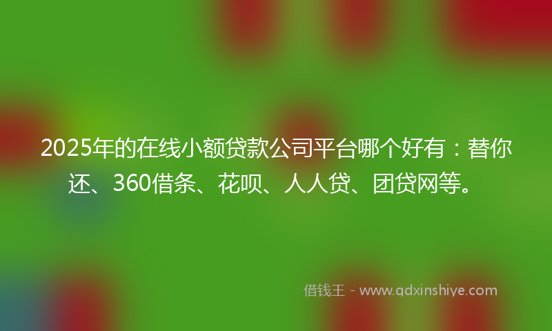2025年的在线小额贷款公司平台哪个好有：替你还、360借条、花呗、人人贷、团贷网等。