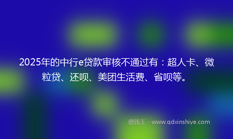 2025年的中行e贷款审核不通过有：超人卡、微粒贷、还呗、美团生活费、省呗等。