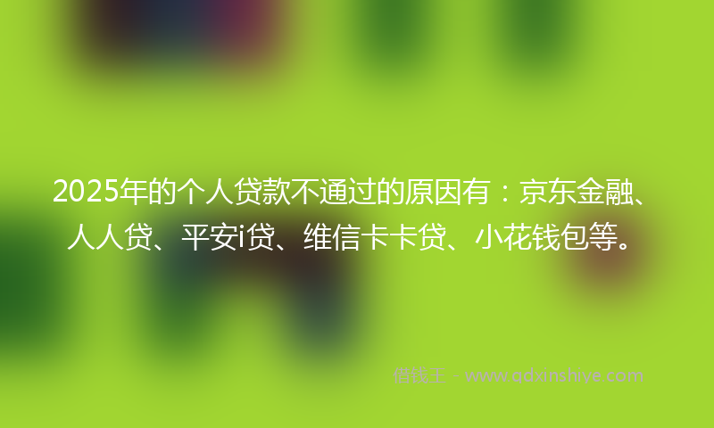 2025年的个人贷款不通过的原因有：京东金融、人人贷、平安i贷、维信卡卡贷、小花钱包等。