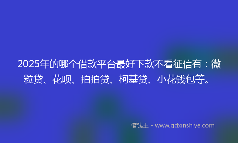 2025年的哪个借款平台最好下款不看征信有：微粒贷、花呗、拍拍贷、柯基贷、小花钱包等。