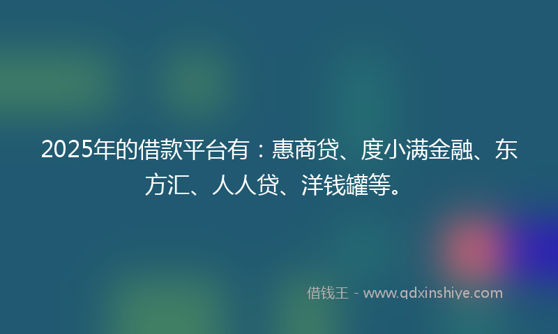 2025年的借款平台有：惠商贷、度小满金融、东方汇、人人贷、洋钱罐等。