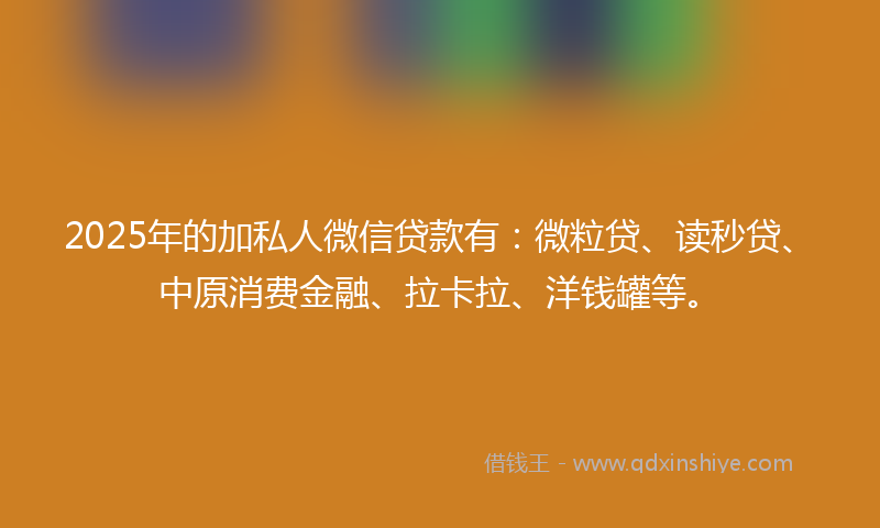 2025年的加私人微信贷款有：微粒贷、读秒贷、中原消费金融、拉卡拉、洋钱罐等。