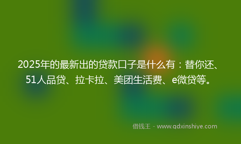 2025年的最新出的贷款口子是什么有：替你还、51人品贷、拉卡拉、美团生活费、e微贷等。