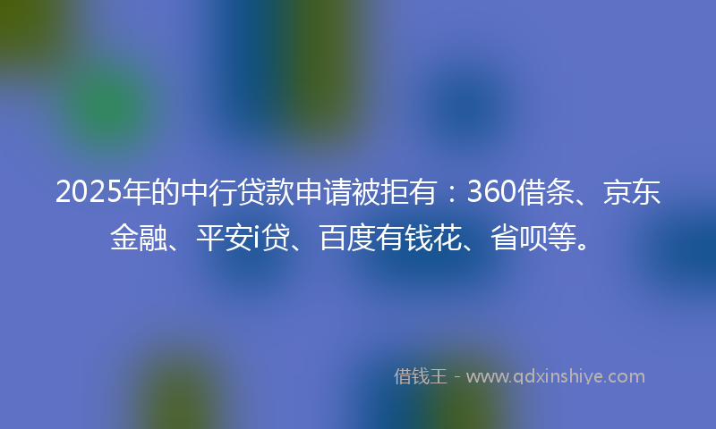 2025年的中行贷款申请被拒有：360借条、京东金融、平安i贷、百度有钱花、省呗等。