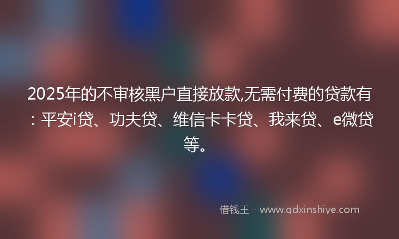 2025年的不审核黑户直接放款,无需付费的贷款有：平安i贷、功夫贷、维信卡卡贷、我来贷、e微贷等。