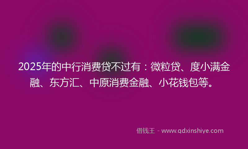 2025年的中行消费贷不过有：微粒贷、度小满金融、东方汇、中原消费金融、小花钱包等。